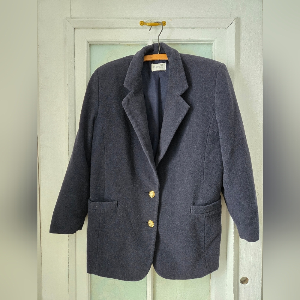 Bianca Navy Wool Blend Blazer with Gold Buttons Size 6